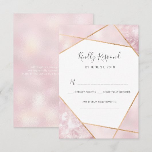 Roze en Gold Geometic RSVP-kaarten Kaart (Voorkant / Achterkant)