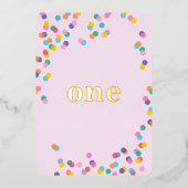 Roze en Gold Girl's First Birthday Confetti Folie Uitnodiging (Voorkant)