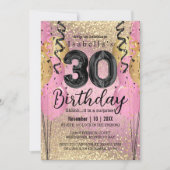 Roze en Gold Glitter 30th Birthday Kaart (Voorkant)