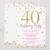 Roze en Gold Glitter 40e verjaardag Kaart (Voorkant / Achterkant)