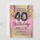 Roze en Gold Glitter 40e verjaardag Kaart (Voorkant)