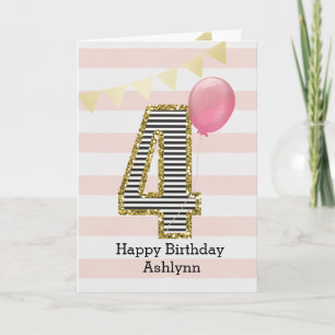 Roze en Gold Glitter 4e verjaardag Kaart