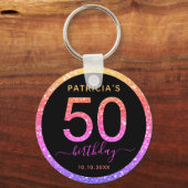 Roze en Gold Glitter 50e verjaardag Favor Sleutelhanger (Voorkant)