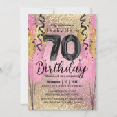 Roze en Gold Glitter 70th Birthday Kaart (Voorkant)