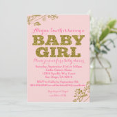 Roze en Gold Glitter Baby Girl Shower Kaart (Staand voorkant)