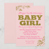 Roze en Gold Glitter Baby Girl Shower Kaart (Voorkant / Achterkant)
