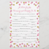 Roze en Gold Glitter Baby shower Advice Game Kaart (Voorkant)