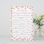 Roze en Gold Glitter Baby shower Advice Game Kaart (Staand voorkant)
