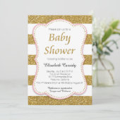 Roze en Gold Glitter Baby shower Invitation Kaart (Staand voorkant)