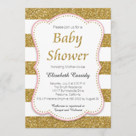 Roze en Gold Glitter Baby shower Invitation Kaart
