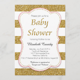 Roze en Gold Glitter Baby shower Invitation Kaart