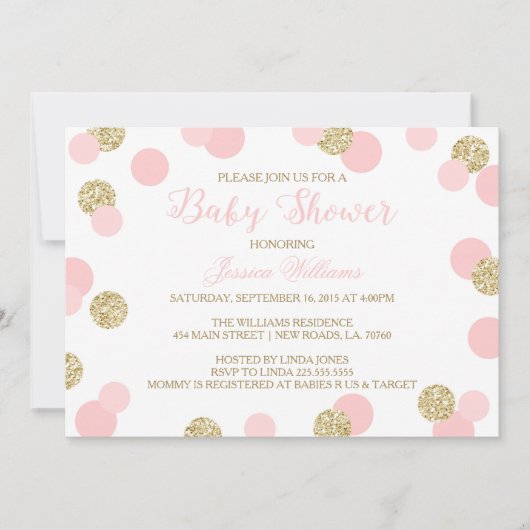 Roze en Gold Glitter Baby Shower-uitnodigingen Kaart (Voorkant)