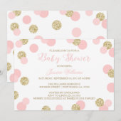 Roze en Gold Glitter Baby Shower-uitnodigingen Kaart (Voorkant / Achterkant)