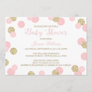 Roze en Gold Glitter Baby Shower-uitnodigingen Kaart