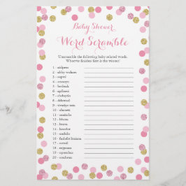 Roze en Gold Glitter Baby shower Word Scramble Flyer