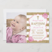 Roze en Gold Glitter Baptism Invitation Kaart (Voorkant)
