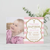Roze en Gold Glitter Baptism Invitation Kaart (Staand voorkant)