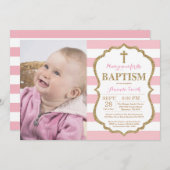 Roze en Gold Glitter Baptism Invitation Kaart (Voorkant / Achterkant)