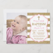 Roze en Gold Glitter Baptism Invitation Kaart (Voorkant)