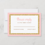 Roze en Gold Glitter Bat Mitzvah Reply RSVP Kaartje<br><div class="desc">Deze trendy tussenvoegsel kaart kenmerkt gewaagd die op de voorzijde met een gelaagde blik in gouden glitter en wit,  en een stevige gekleurde achtergrond.  Voeg jouw tekst toe gebruikend de vorm van de sjabloon.  Verander de doopvont,  de lay-out en de kleuren gebruikend de Customize eigenschap.</div>