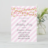 Roze en Gold Glitter Birthday Invitation Kaart (Staand voorkant)