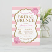 Roze en Gold Glitter Bridal Brunch Uitnodiging (Staand voorkant)