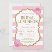 Roze en Gold Glitter Bridal Luncheon Uitnodiging (Voorkant)