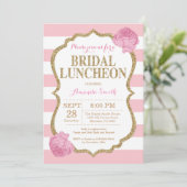 Roze en Gold Glitter Bridal Luncheon Uitnodiging (Staand voorkant)