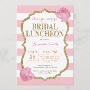 Roze en Gold Glitter Bridal Luncheon Uitnodiging