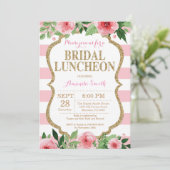 Roze en Gold Glitter Bridal Luncheon Uitnodiging (Staand voorkant)