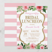 Roze en Gold Glitter Bridal Luncheon Uitnodiging (Voorkant / Achterkant)