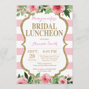 Roze en Gold Glitter Bridal Luncheon Uitnodiging