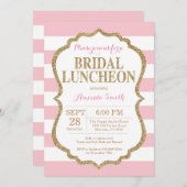 Roze en Gold Glitter Bridal Luncheon Uitnodiging (Voorkant / Achterkant)