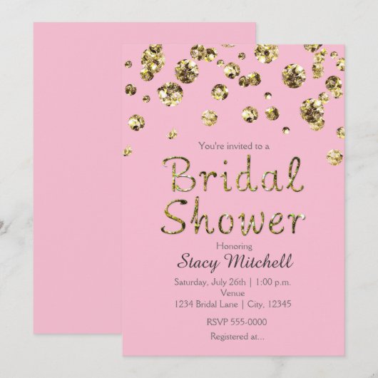 Roze en Gold Glitter Bridal Shower Kaart (Voorkant / Achterkant)