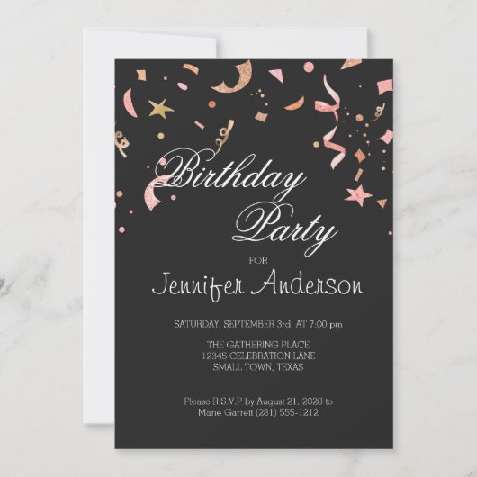 Roze en Gold Glitter-Confetti op zwarte achtergron (Voorkant)