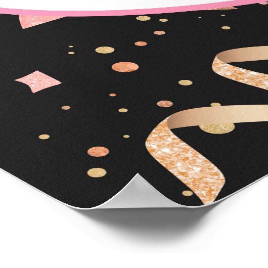 Roze en Gold Glitter-Confetti op zwarte achtergron Poster (Hoek)