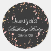 Roze en Gold Glitter-Confetti op zwarte achtergron Ronde Sticker (Voorkant)