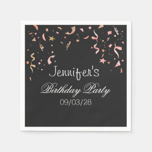 Roze en Gold Glitter-Confetti op zwarte achtergron Servet