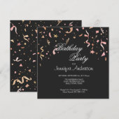 Roze en Gold Glitter Confetti op zwarte uitnodigin (Voorkant / Achterkant)