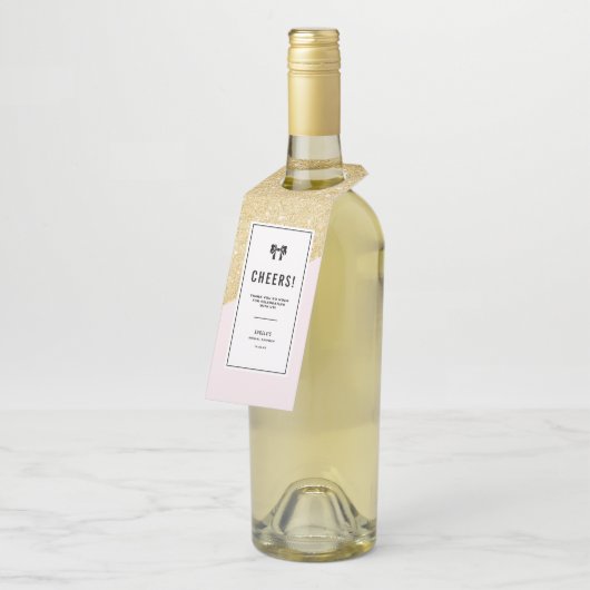 Roze en Gold Glitter Moderne Speciaal Flessenhanger (Schuin)