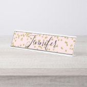 Roze en Gold Glitter Name Bord Bureau Naambordje (Voorkant)