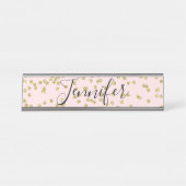 Roze en Gold Glitter Name Bord Bureau Naambordje (Voorkant)