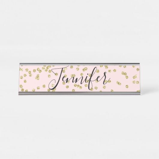 Roze en Gold Glitter Name Bord Bureau Naambordje (Voorkant)