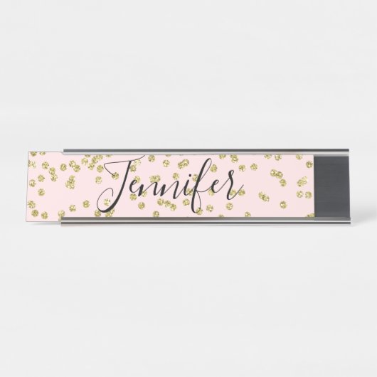 Roze en Gold Glitter Name Bord Bureau Naambordje (Voorkant)