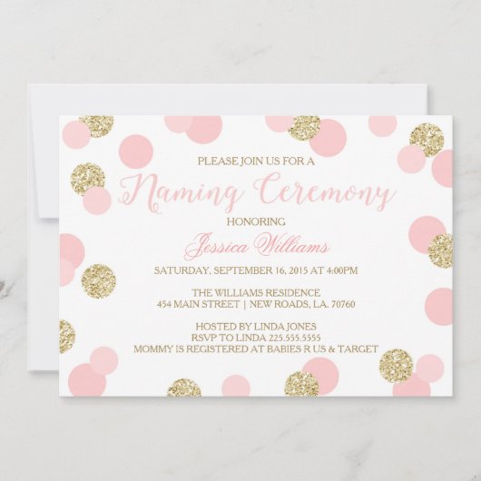 Roze en Gold Glitter Naming-ceremonie Kaart (Voorkant)