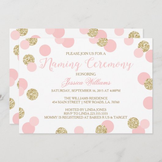 Roze en Gold Glitter Naming-ceremonie Kaart (Voorkant / Achterkant)