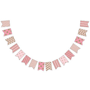 Roze en Gold Glitter Pattered Vlaggetjes