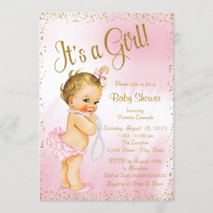 Roze en Gold Glitter Pearl Baby shower Kaart