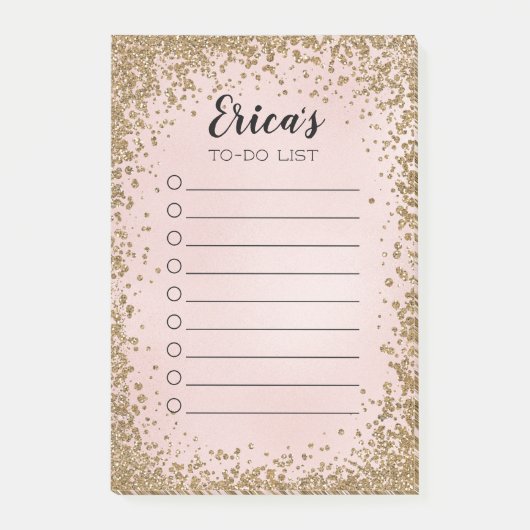 Roze en Gold Glitter Personal To-do Checklist Post-it® Notes (Voorkant)