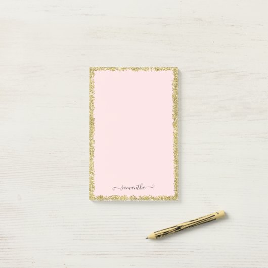 Roze en Gold Glitter Post-it Notes (Op bureau)